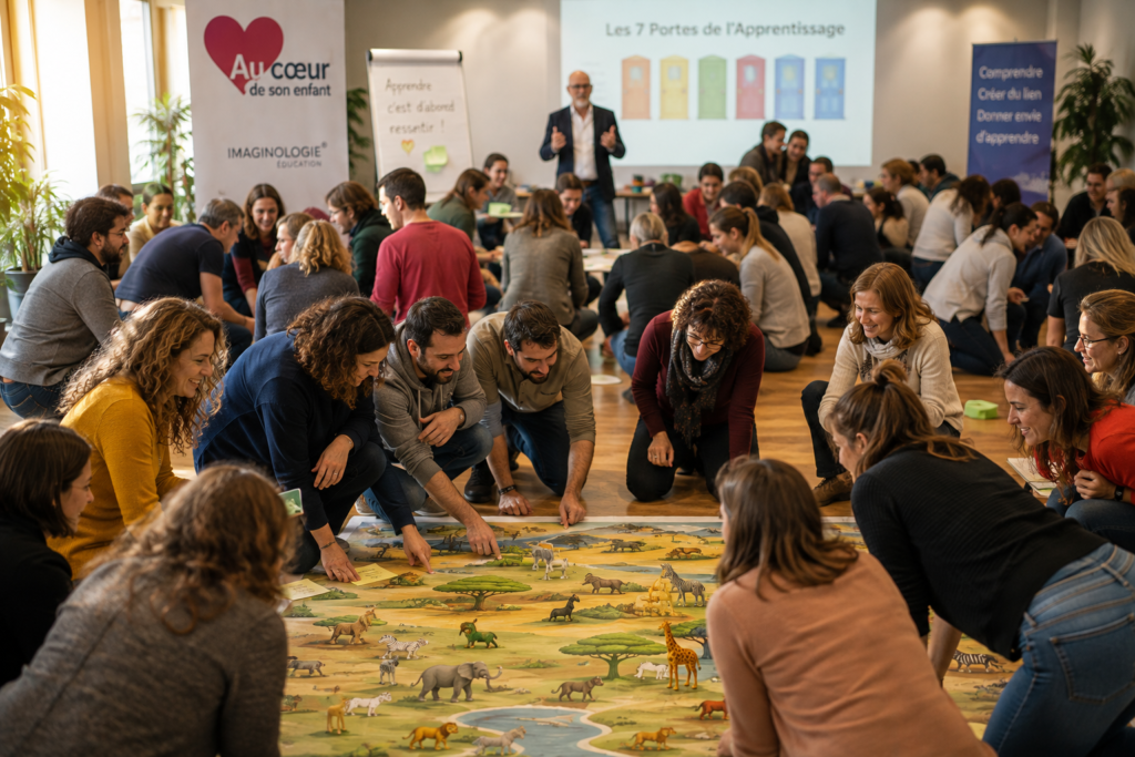 Séminaire parental Au cœur de son enfant® : parents et professionnels vivent une expérience immersive sur les apprentissages, les neurosciences et la relation à l'enfant.